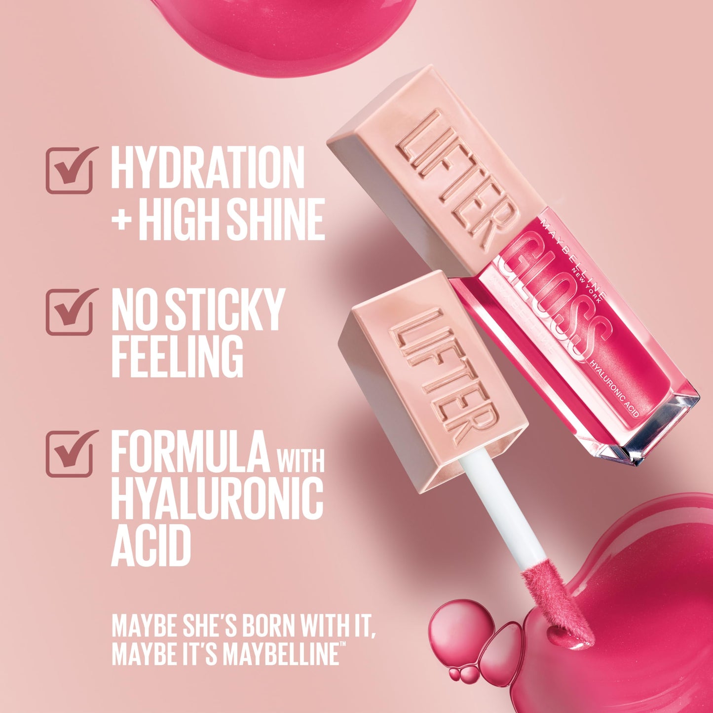 MAYBELLINE Lifter Gloss, Hydrating Lip Gloss with Hyaluronic Acid, High Shine for Plumper Looking Lips, Heat, Raspberry Neutral, 0.18 Ounce