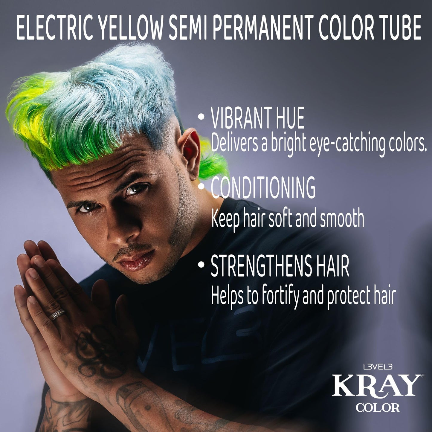 L3 - Level 3 Electric Semi Permanent Hair Color - Vibrant Long Lasting Shine - Argan Oil Protection - 100 ml - Electric Yellow