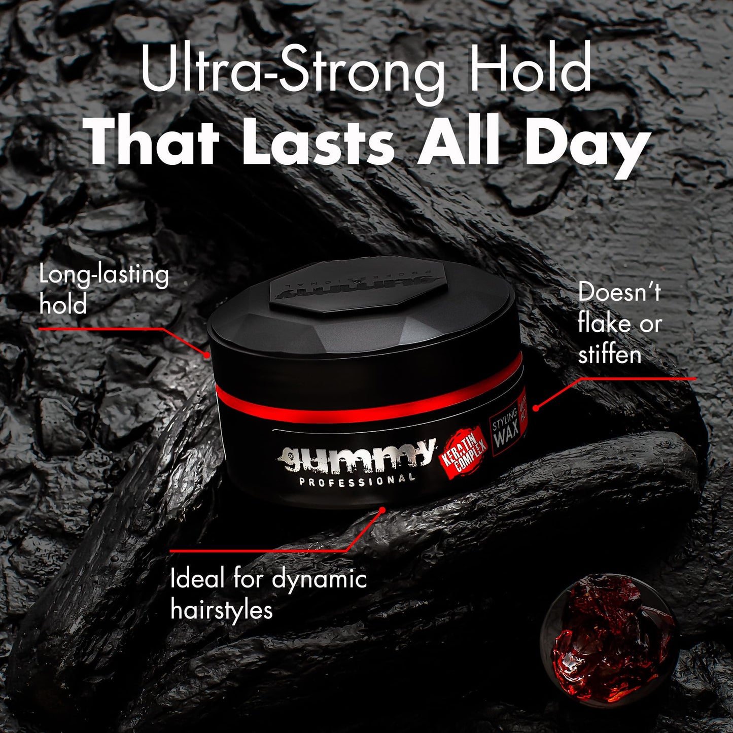 Gummy Professional - Hair Wax for Men - Ultra Hold Styling Pomade for Dry, Damp Hair - Water-Based Texturizing Clay Paste with Provitamin B5 & Keratin