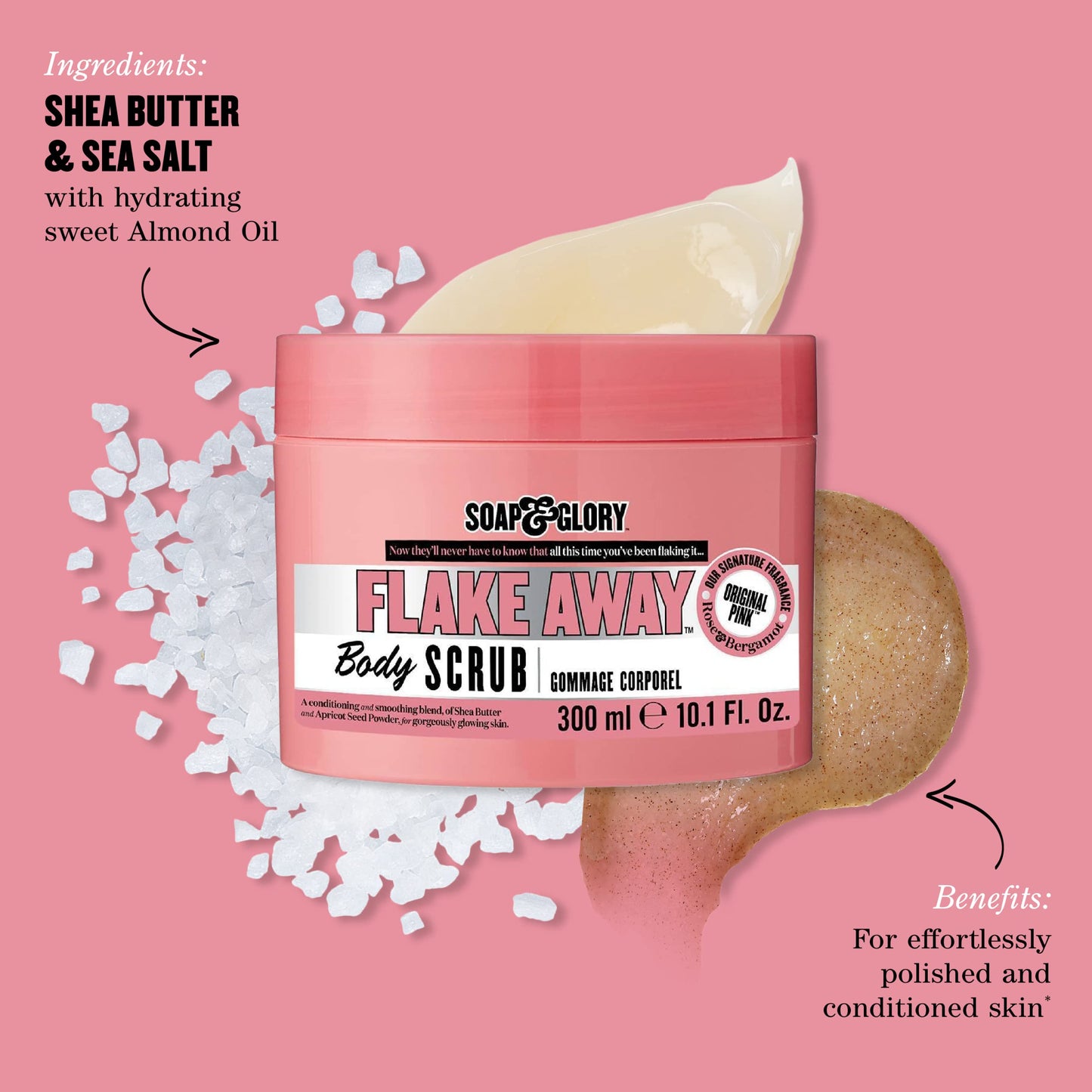 Soap & Glory Original Pink Exfoliating Body Scrub - Body Exfoliator & Dead Skin Remover with Mandarin Extract for Smooth, Radiant Skin - Rose