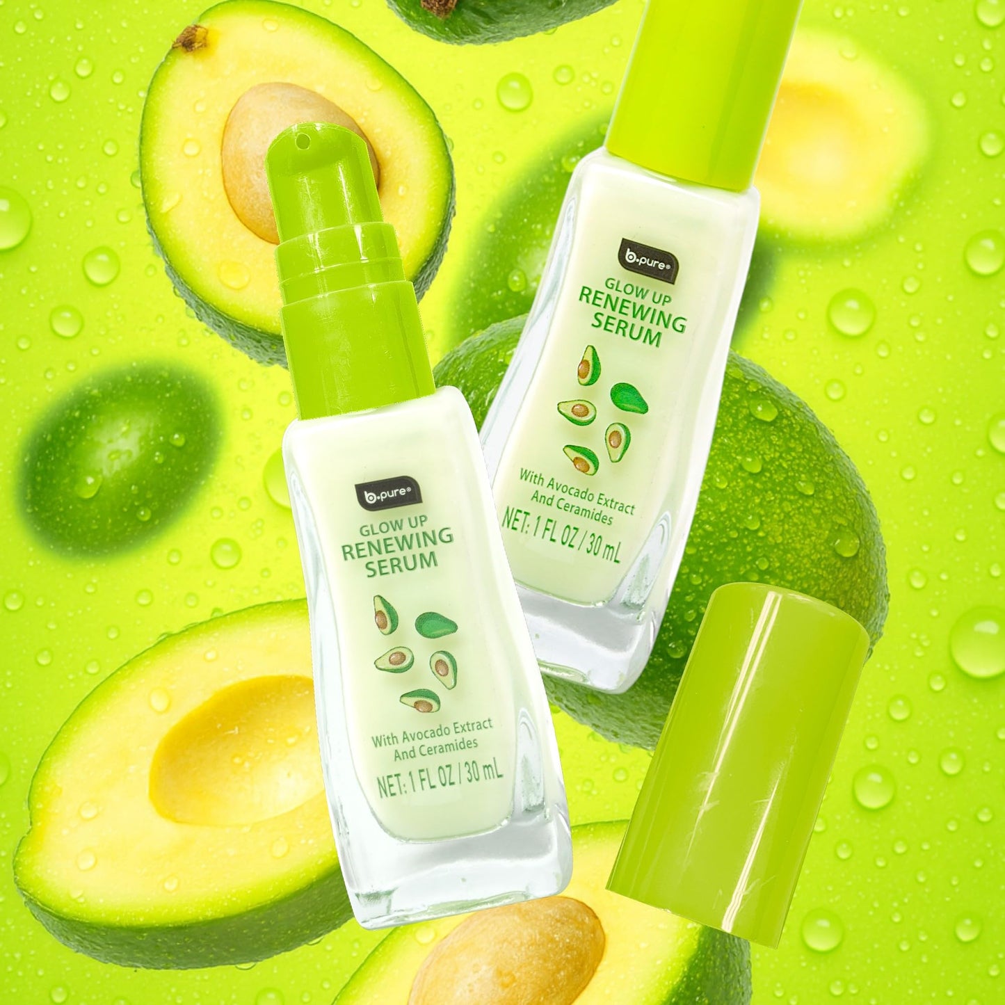 b.pure Glow Up Avocado Renewing & Strengthening Face Serum | Avocado Extract & Ceramides | 1 oz, 3-Pack