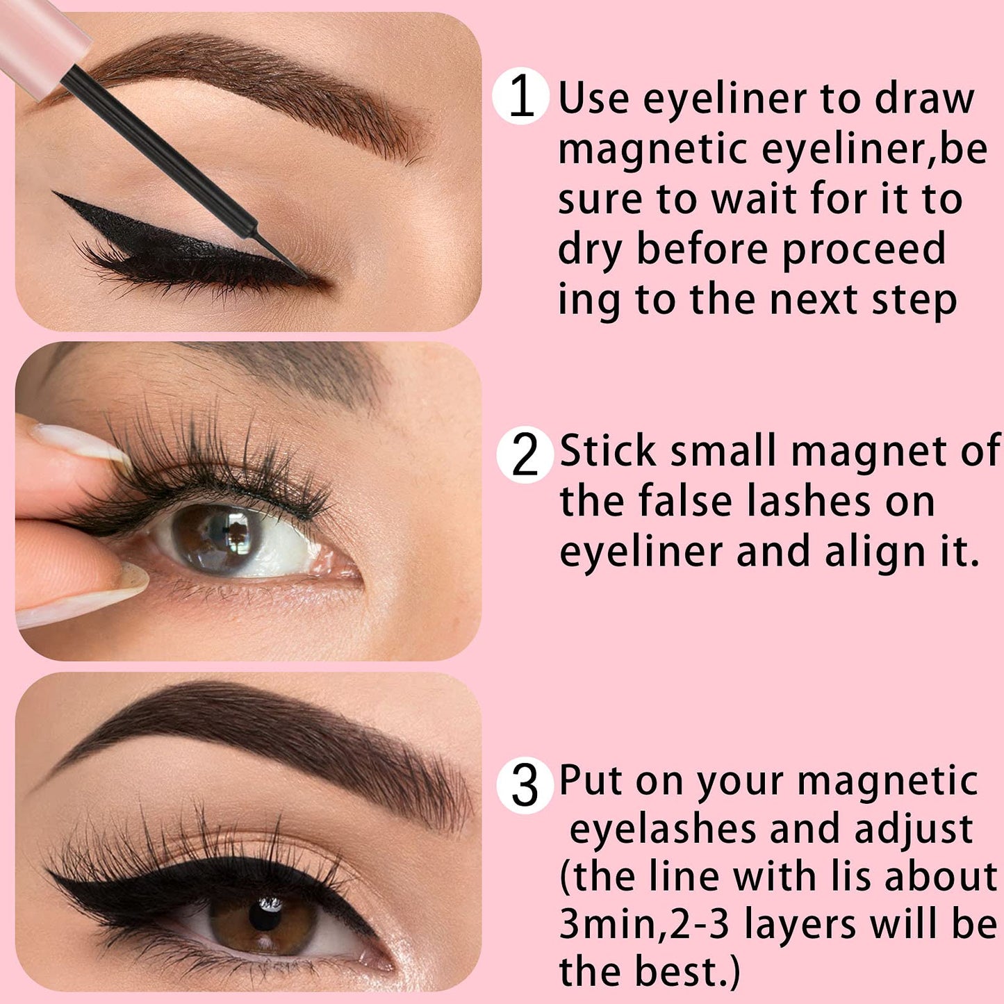 Magnetic Eyeliner 3PCS Smudge Resistant Magnetic liner,Works with All Magnetic Eyelashes,No iron powder and Natural Look,Easy to apply and No Glue