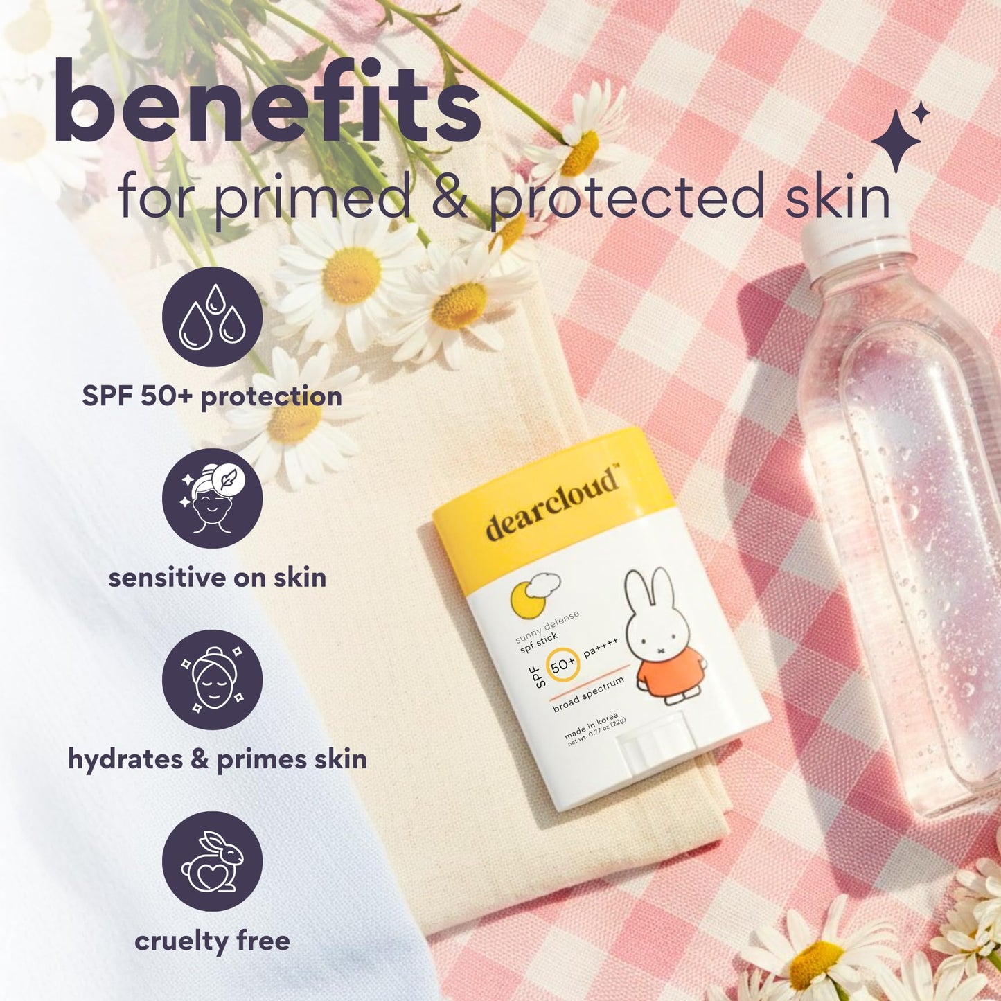 Miffy Sunny Defense Sun Stick SPF 50+ PA++++ - Korean Sunscreen for Face & Travel Size (.77 oz)