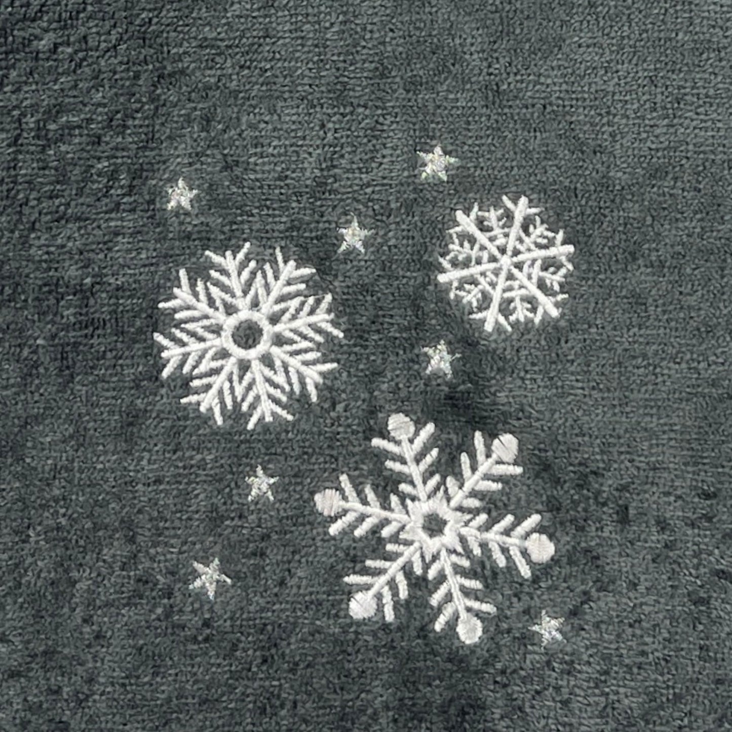 Serafina Home Christmas Hand Bathroom Towels, Set of 2, Embroidered Snowflakes and Stars, Dark Grey Velour Terry Cotton 16" x 25", Winter Holiday…