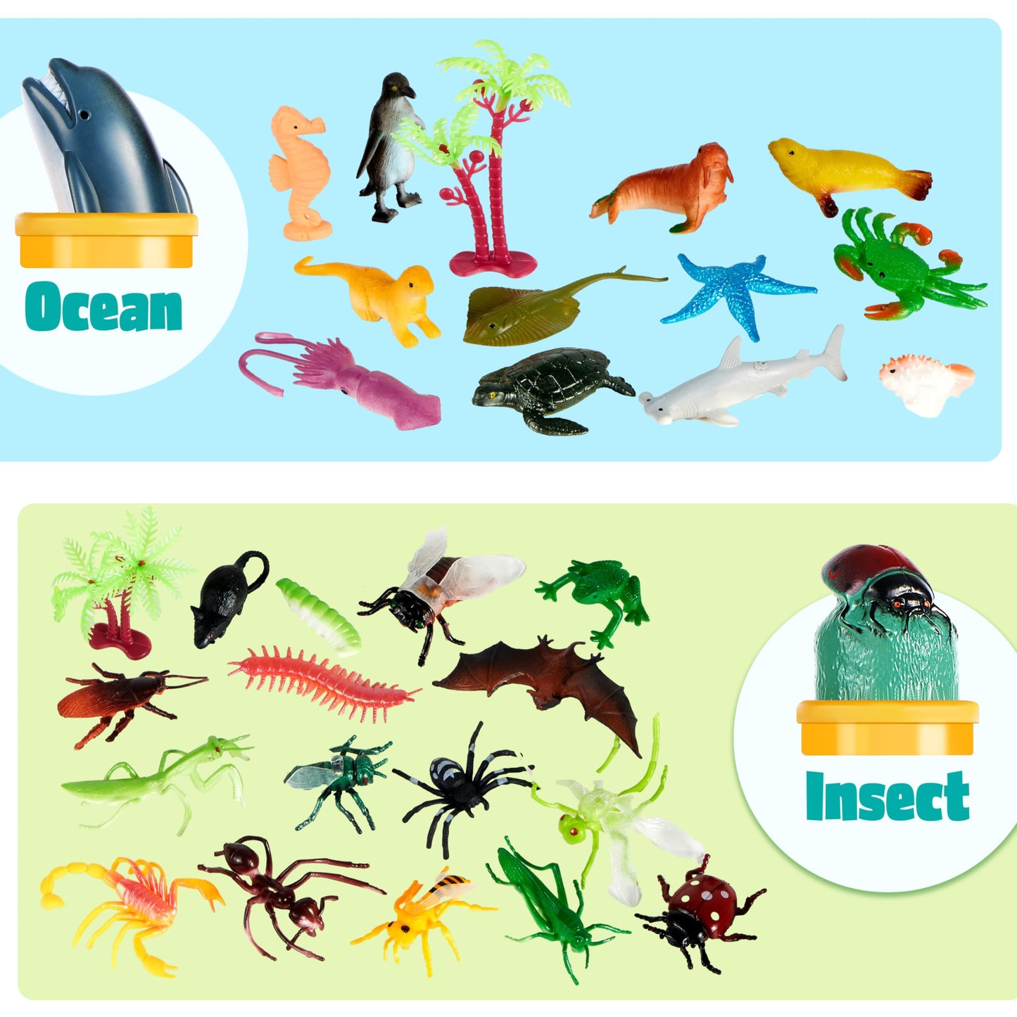 JOYIN 69 Pcs Small Animal Figures – Mini Jungle, Zoo, Ocean, Farm & Dinosaur Playset with Sensory Bin, Party Favors & Gifts for Kids 3–5