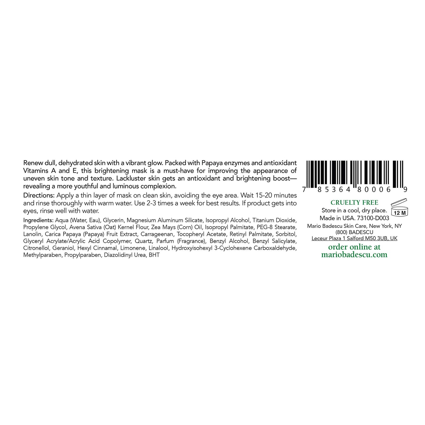 Mario Badescu Enzyme Revitalizing Mask - Infused with Nourishing Fruit Enzyme - Moisturizing Facial Mask for Radiant, Hydrated Skin and Revived