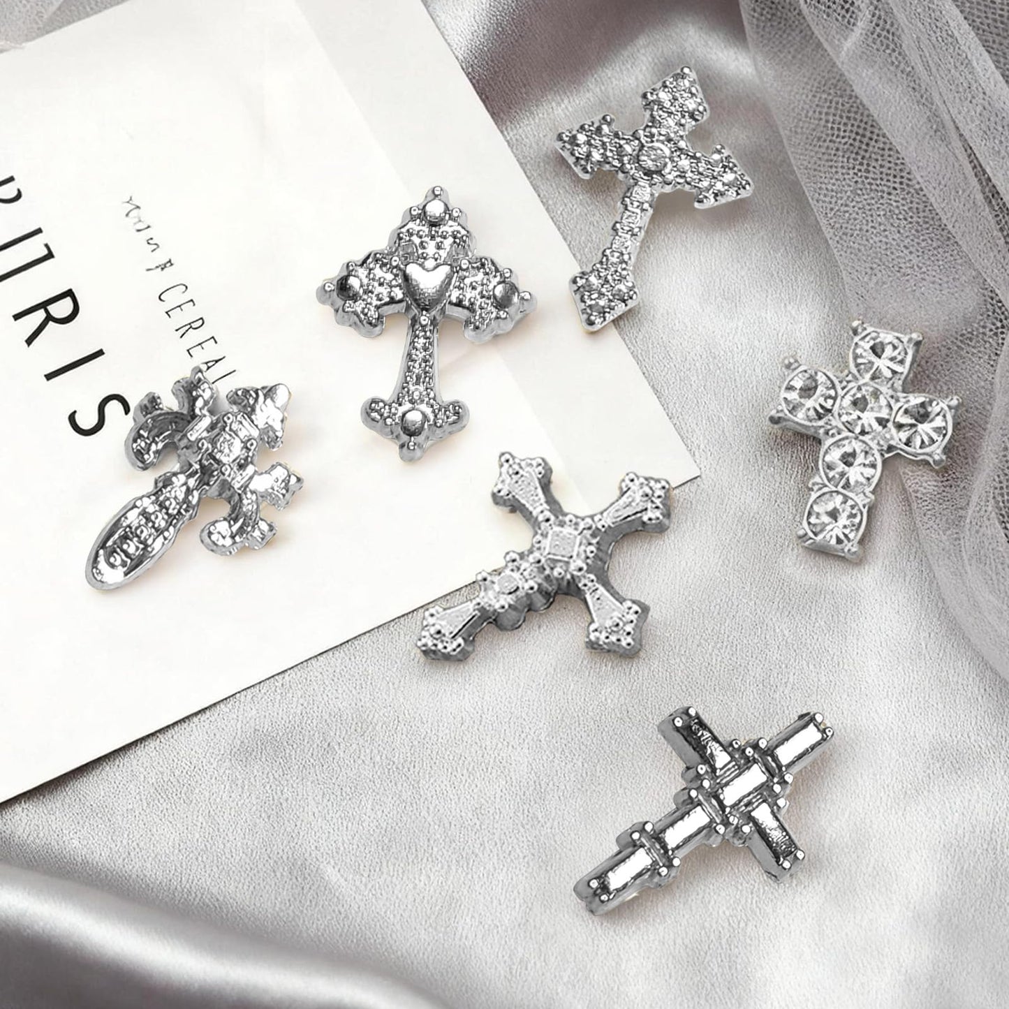 3D Alloy Metal Crystal Cross Nail Charms - 60 Pcs Ideal for Women and Girls' DIY Punk Nail Art, with Rhinestones, Great for Salons & Fashion Events Beauty & Personal Care hongliang