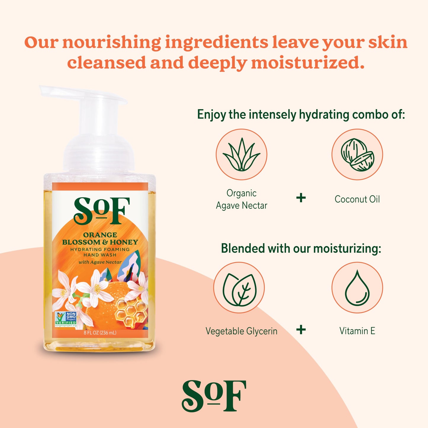 South Of France SoF Hydrating Foaming Hand Wash - With Organic Agave Nectar & Coconut Oil- Vegan & Non GMO- Free From Phthalates, Sulfates & Parabens