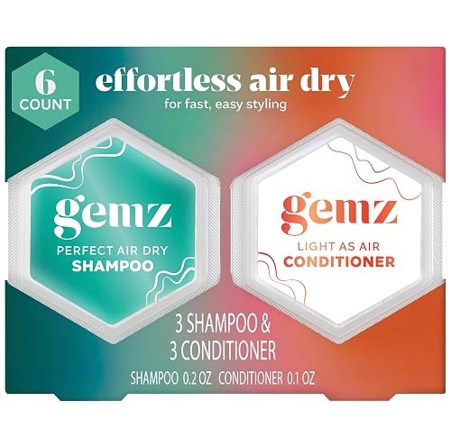 Gemz Shampoo & Conditioner Mini Variety Kit, Effortless Air Dry, Water-Activated Single-Dose Solid Hair Care, Shampoos and Conditioners Travel-Size