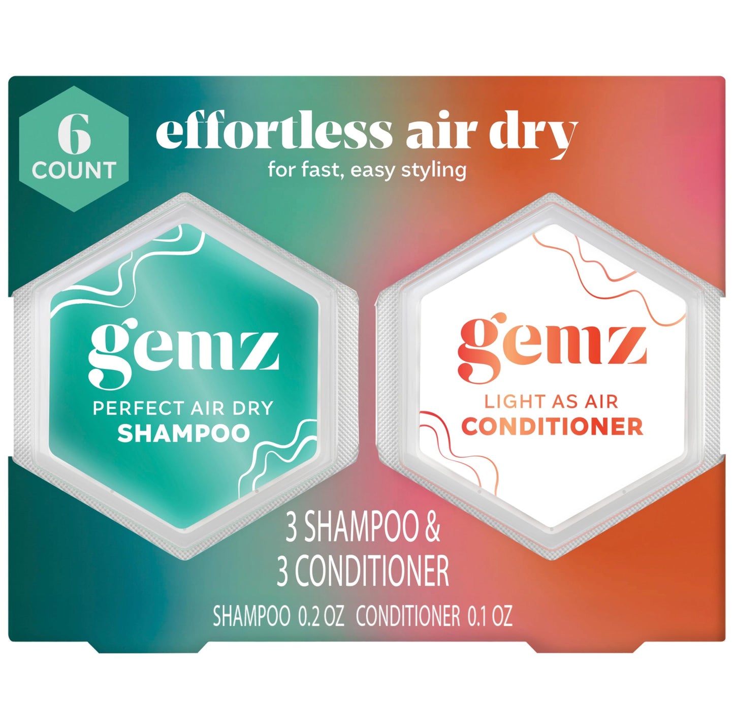 Gemz Shampoo & Conditioner Mini Variety Kit, Effortless Air Dry, Water-Activated Single-Dose Solid Hair Care, Shampoos and Conditioners Travel-Size