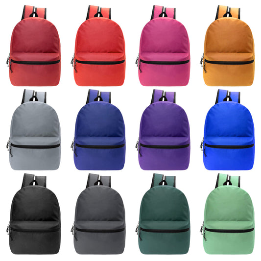 24-Pack 15" Backpacks for Kids - Bookbags in Bulk for Elementary, Middle, and High School Students, 12 Assorted Colors