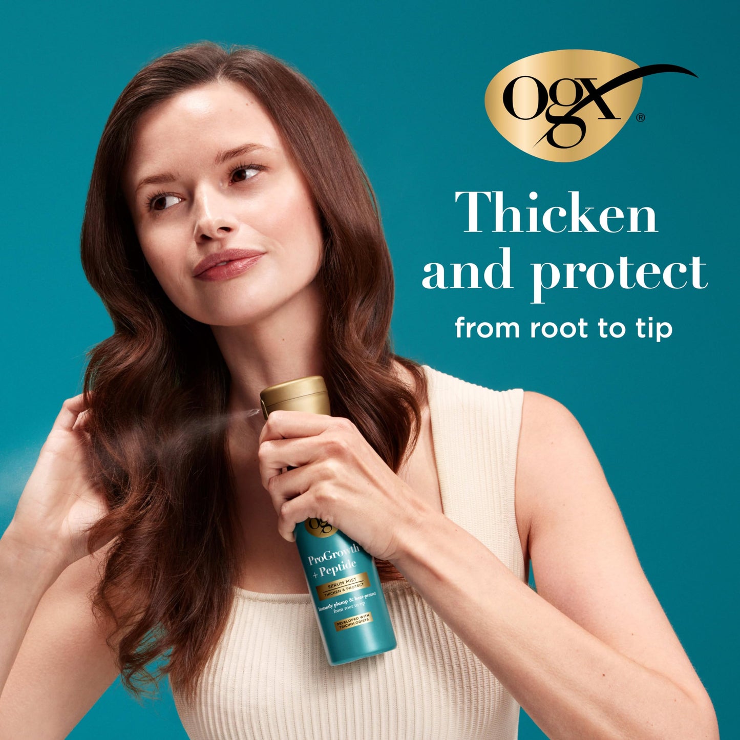 OGX ProGrowth + Peptide Serum Mist, Heat Protectant Spray Instantly Thickens Hair Root to Tip While Protecting from Breakage for Visibly Thicker