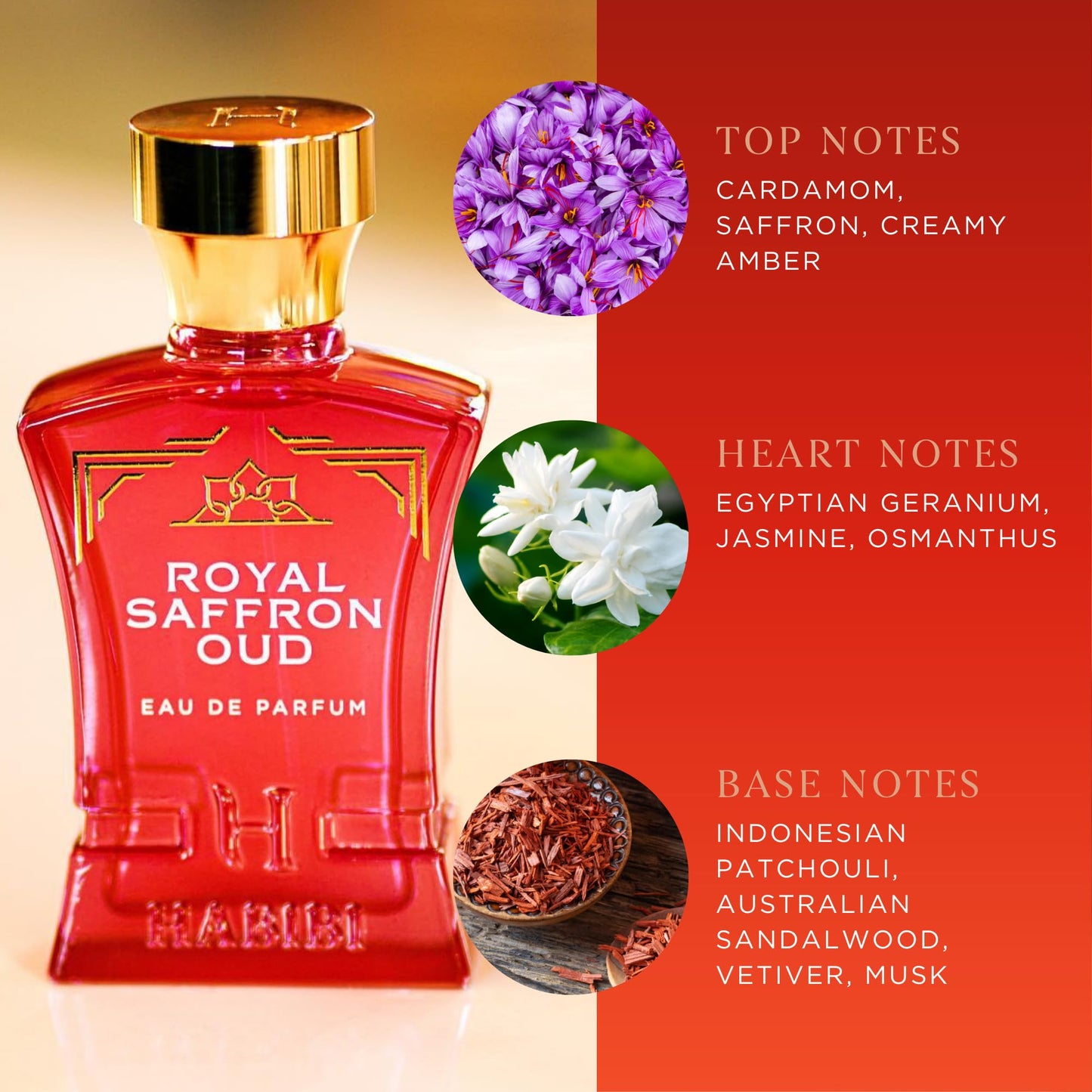 H HABIBI Royal Saffron Oud Arabian Perfume for Women - 2.5 oz (75ML) Long Lasting Women's Fragrance, Warm Woody Scent with Jasmine, Patchouli