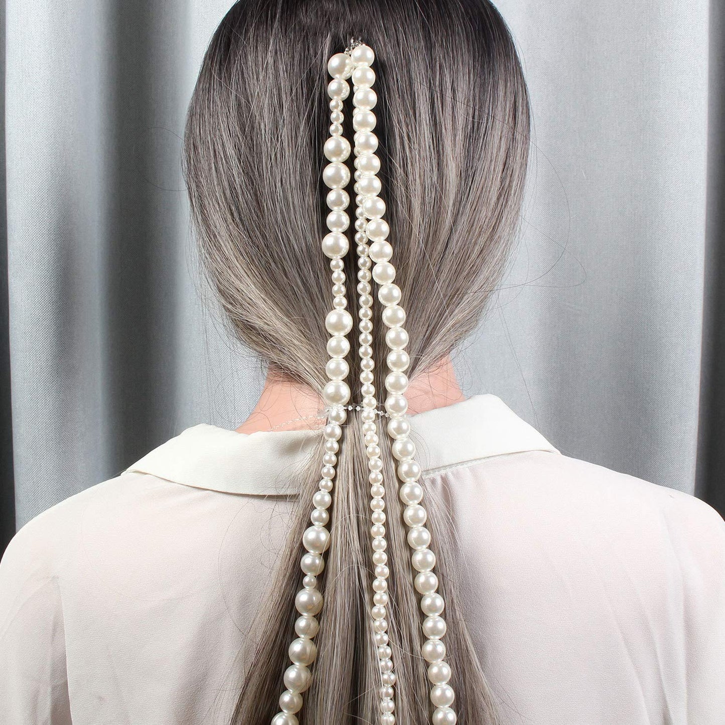 wekicici Hair Extension Chain Pearl Tassel Hair Chain with Clips Party Gatsby Fashion Wedding Hair Accessories for Women and Girls