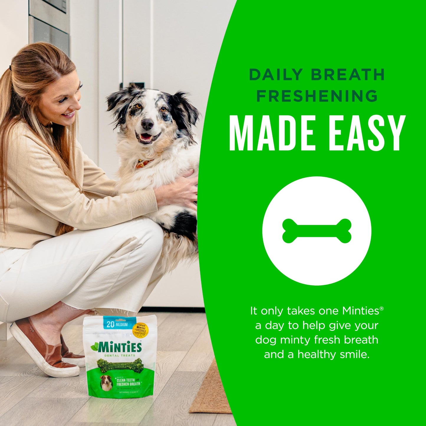 Minties Dental Chews for Medium Dogs (60 Count) – Vet-Recommended Treats Clean Teeth, Freshen Breath, Remove Plaque & Tartar