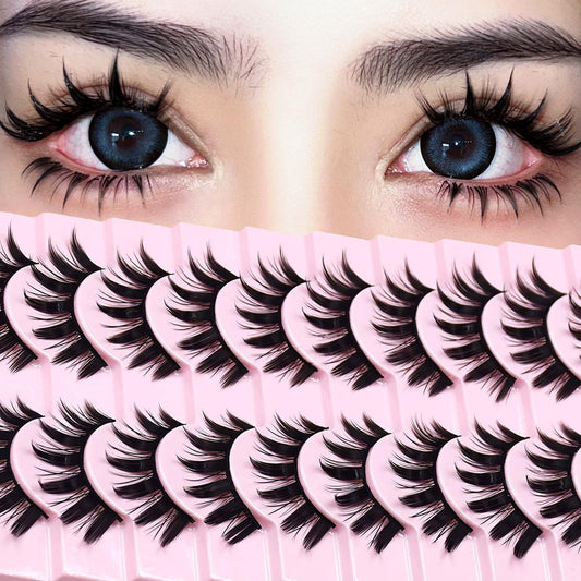 10 Pairs Manga Lashes Anime Cosplay Lashes Spiky Manga Style Lashes Janpanese 16mm Extension Natural Manhua Doll Eye Lashes Halloween/Party Makeup