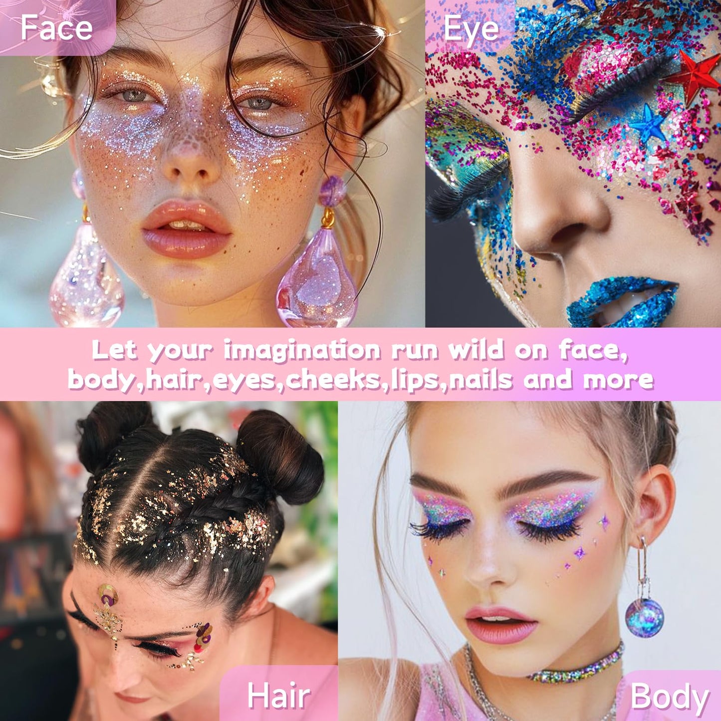 Purple Face Body Glitter Gel,Sparkly Face Glitter for Women,Mermaid Sequins Hair Glitter Makeup?Chunky Glitter Makeup for Face/Body/Hair/Eyes,Easter
