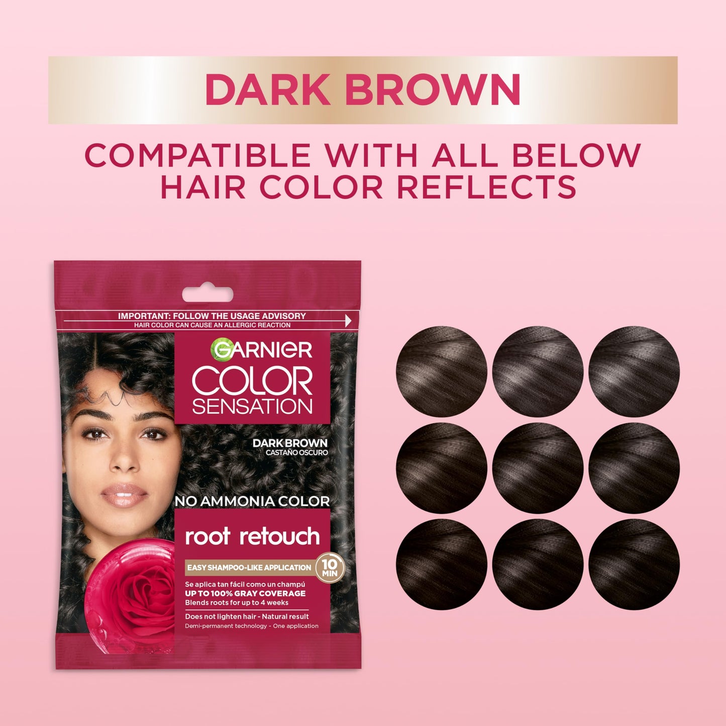 Garnier Color Sensation Root Retouch, Demi Permanent Hair Dye for Roots with 100% Gray Coverage and No Ammonia, Dark Brown Hair Dye 4.0, Pack of 6