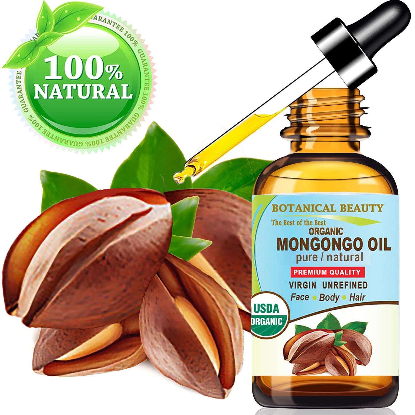 Botanical Beauty Organic MONGONGO OIL Manketti Seed Oil 100% Pure Natural Virgin Unrefined Cold-Pressed Carrier Oil for Face Skin Body Hair Lip Nails
