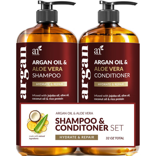Argan Oil Shampoo and Conditioner Set - Sulfate-Free Formula with Nourishing Moroccan Oil and Keratin -for All Hair, Curly or Straight - Hydrate