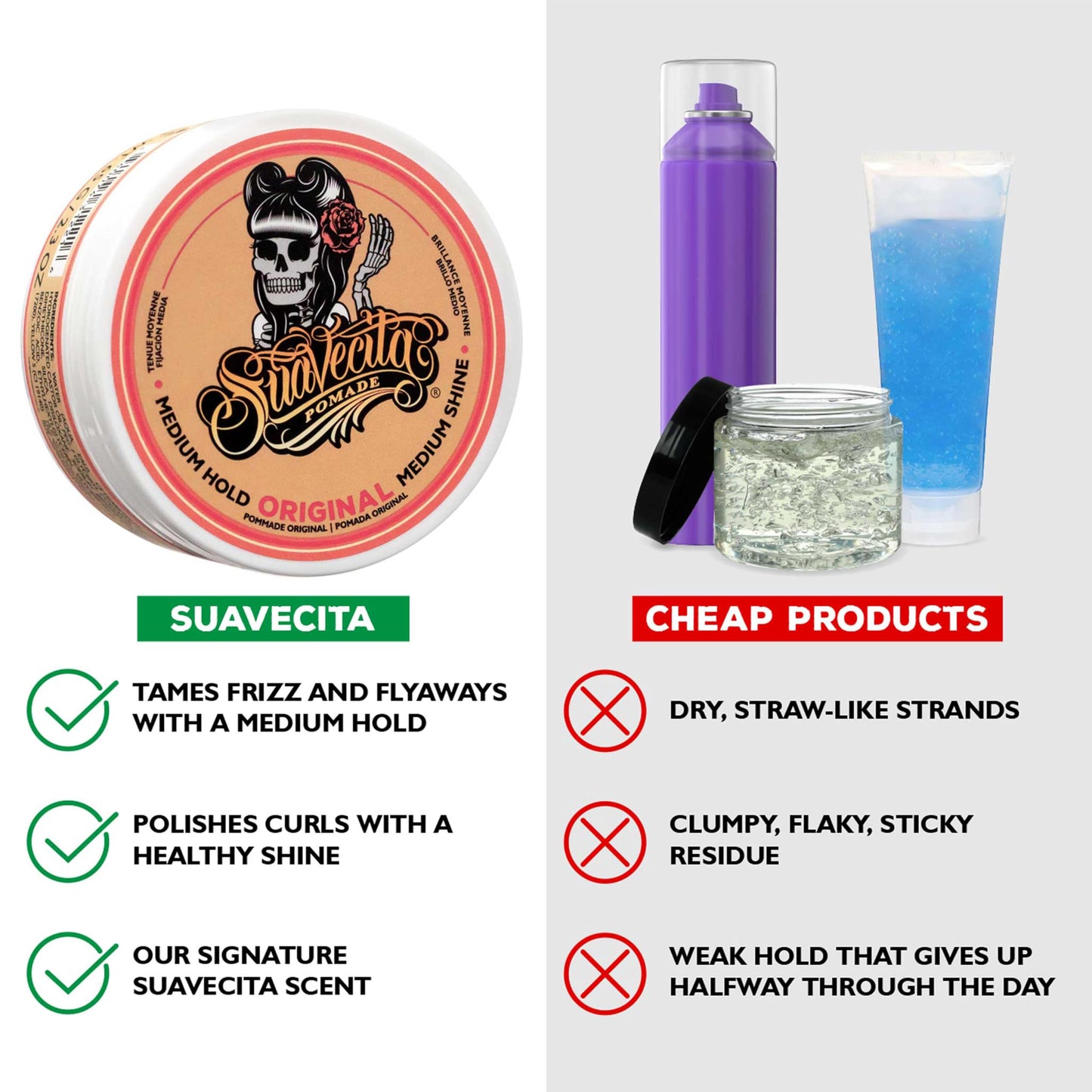Suavecita Pomade for Women 2.3 oz Can - Medium Hold, High Shine, Water Based, Wax Like Flake Free - All Day Hair Free Gel Hairstyles Easy to Wash Out Beauty and Personal Care Suavecito