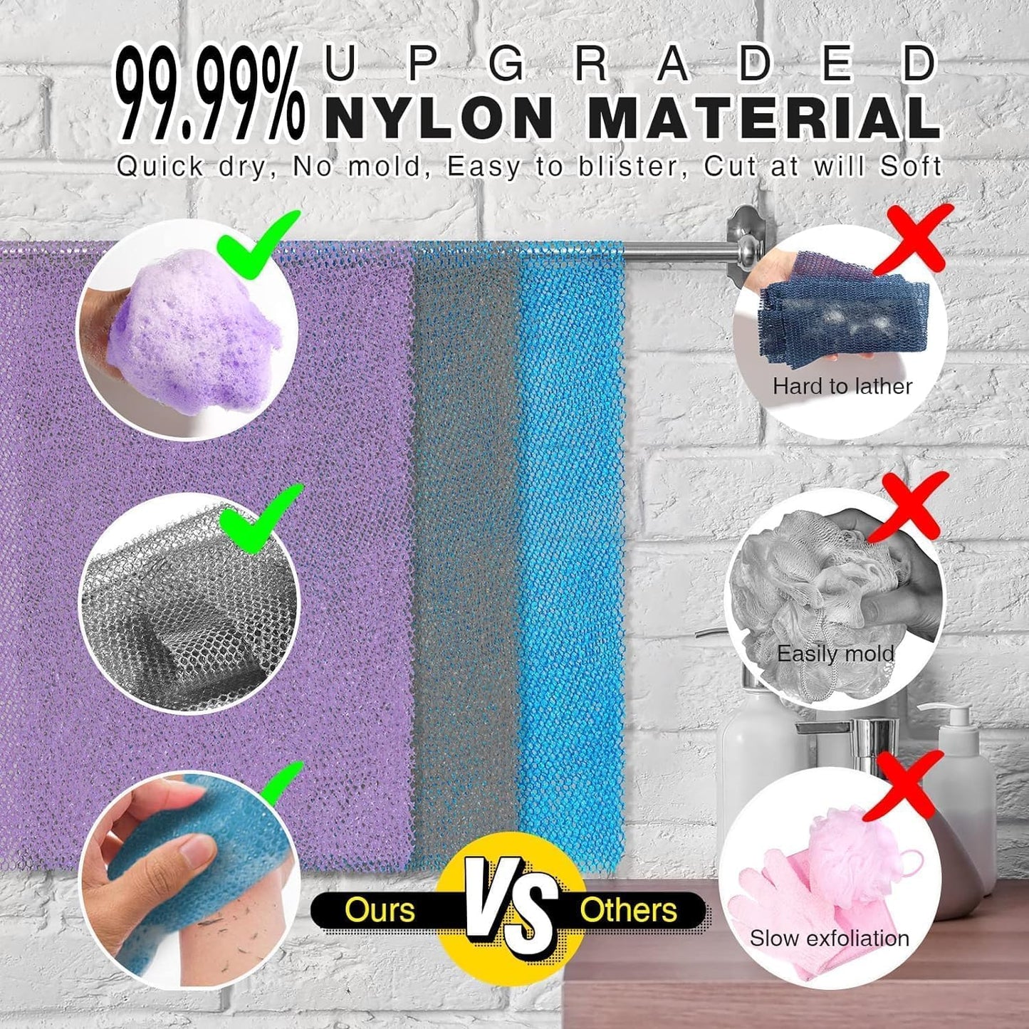 UJFQBH 3 Pieces African exfoliating net African Net Long Net Bath Sponge Exfoliating Shower Body Scrubber Back Scrubber Skin Smoother,Great for Daily Beauty and Personal Care UJFQBH