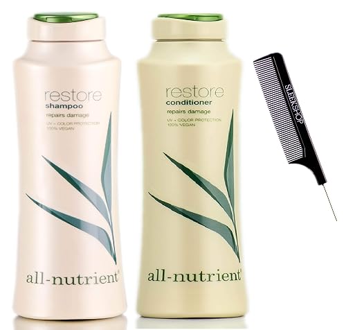 All-Nutrient RESTORE Shampoo & Conditioner DUO SET, Repairs Dry-Damaged Hair (w/Sleek Comb) UV+ Color Protection, 100% Vegan (25 oz + 25 oz LARGE DUO