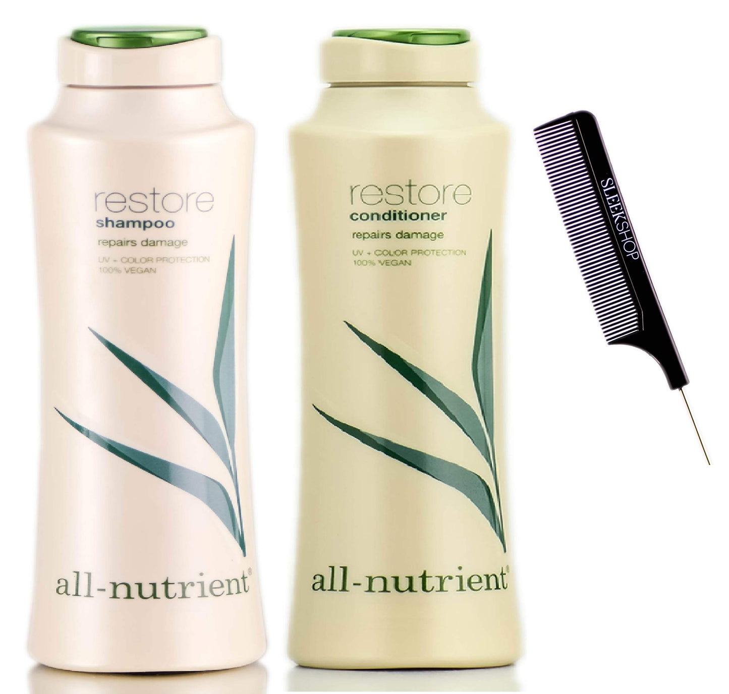 All-Nutrient RESTORE Shampoo & Conditioner DUO SET, Repairs Dry-Damaged Hair (w/Sleek Comb) UV+ Color Protection, 100% Vegan (25 oz + 25 oz LARGE DUO