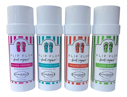 Foot Balm Moisturizer For Rough Heels & Dry, Cracked Feet - Flip Flop Foot Repair Bundle - 4 Pack - Mango Coconut, Lime Sugar, Orange Honey