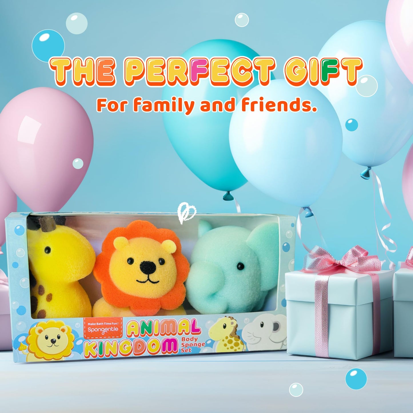 Spongentle Baby Bath Sponge Gift Set - Animal Kingdom Sponge 3 Pack - Bath Essentials for Baby Boys Girls Infants, Gifts for Newborn and Kids, Must