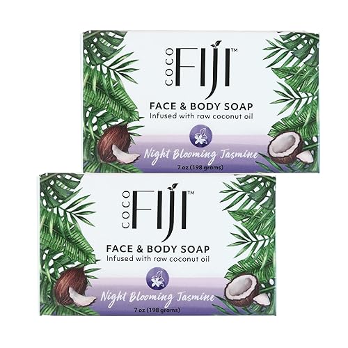 "Coco Fiji Soap Bar for Face and Body Infused With Organic Coconut Oil, Night Blooming Jasmine Essential Oil, Natural Soap for Moisturizing & Pore