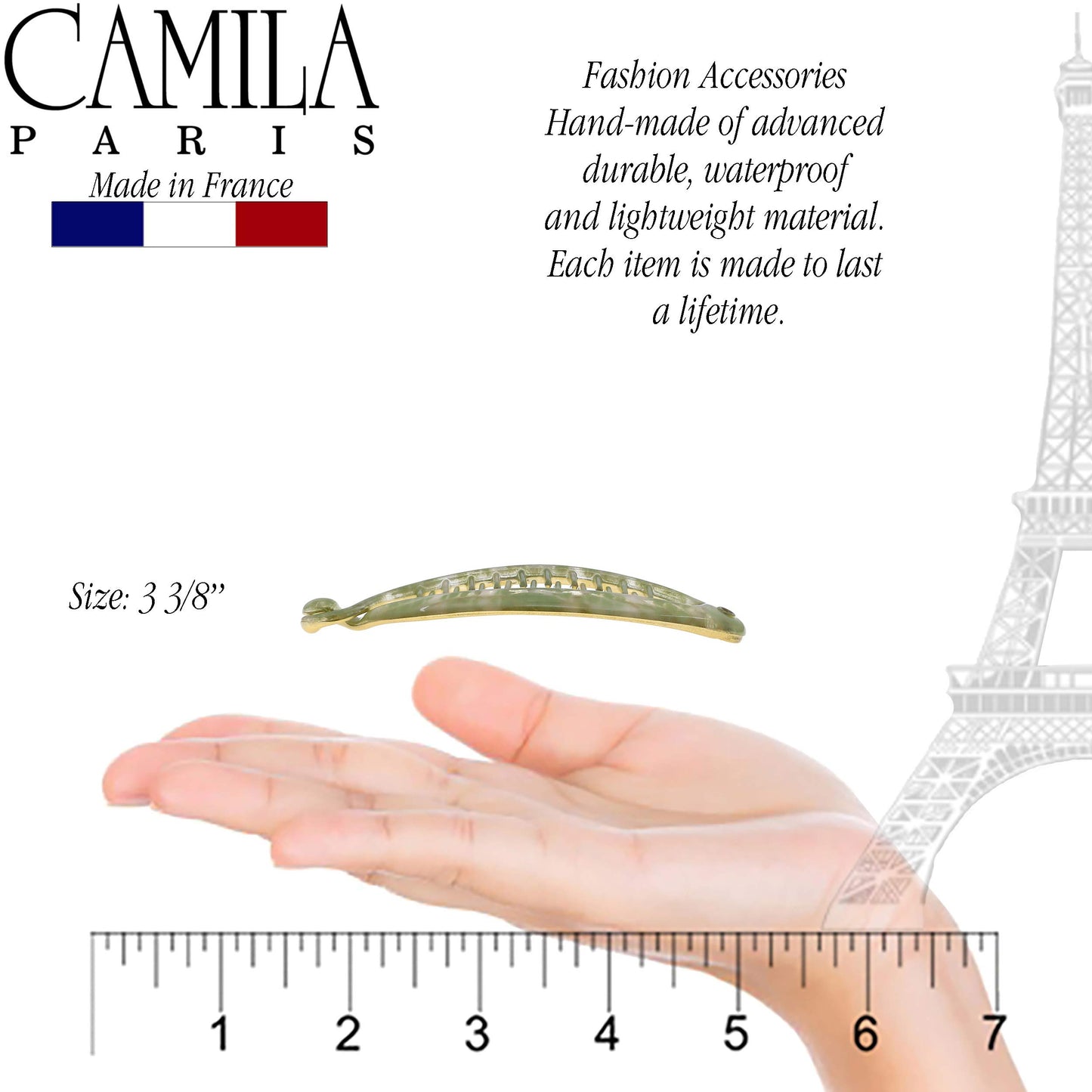 Camila Paris CP3107 French Extra Small Banana Clip Hair Comb for Fine Hair, Classic Banana Clips Hair for Thin Hair Ponytail Holder Interlocking
