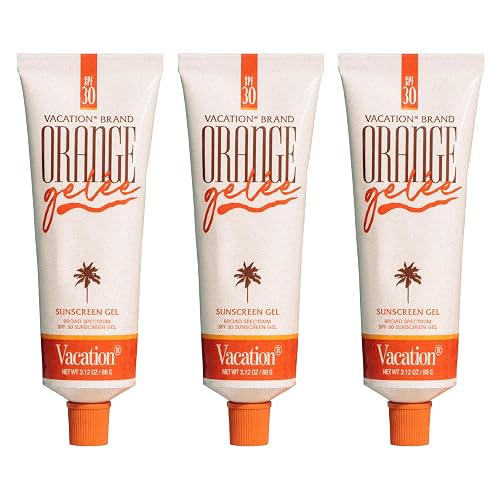 Vacation Orange Gelée SPF 30 Sunscreen Gel and Tube Key Bundle, 3.12 Fluid Ounces - Hydrating Balm-to-Oil Tanning Gel, Transparent, Water-Resistant