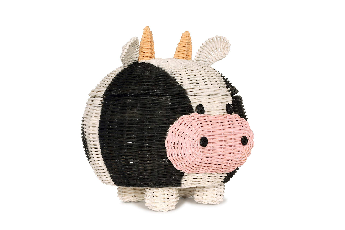 G6 COLLECTION Cow Rattan Storage Basket With Lid Decorative Bin Home Decor Hand Woven Shelf Organizer Cute Handmade Handcrafted Nursery Gift Animal…