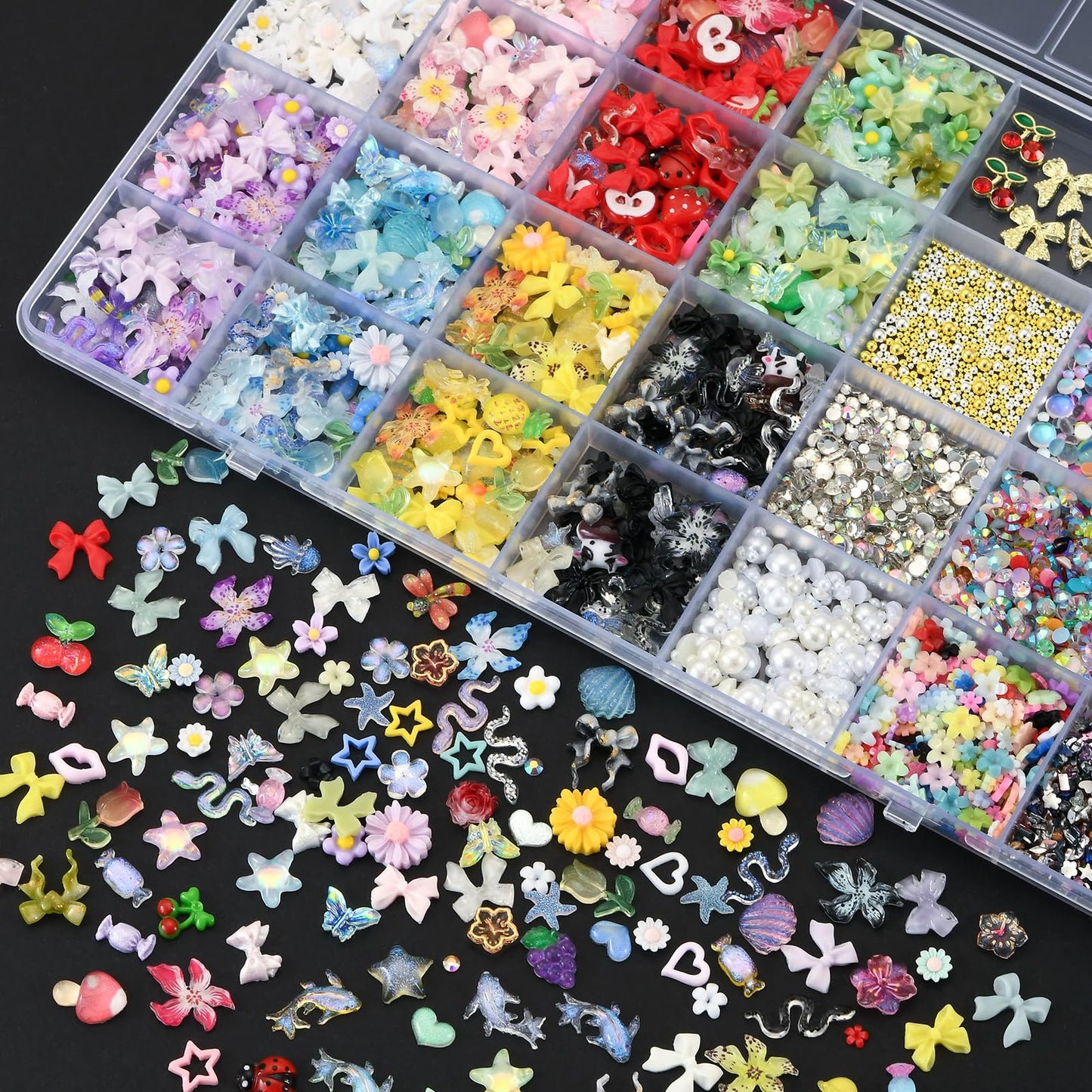 OPMADM 9000 Pcs 3D Nail Charms and Gems Bulk Y2k Cute Charms for Nails Design Kit 110 Styles Colorful Rhinestones Bows Butterfly Flower Star Beads Beauty and Personal Care OPMADM