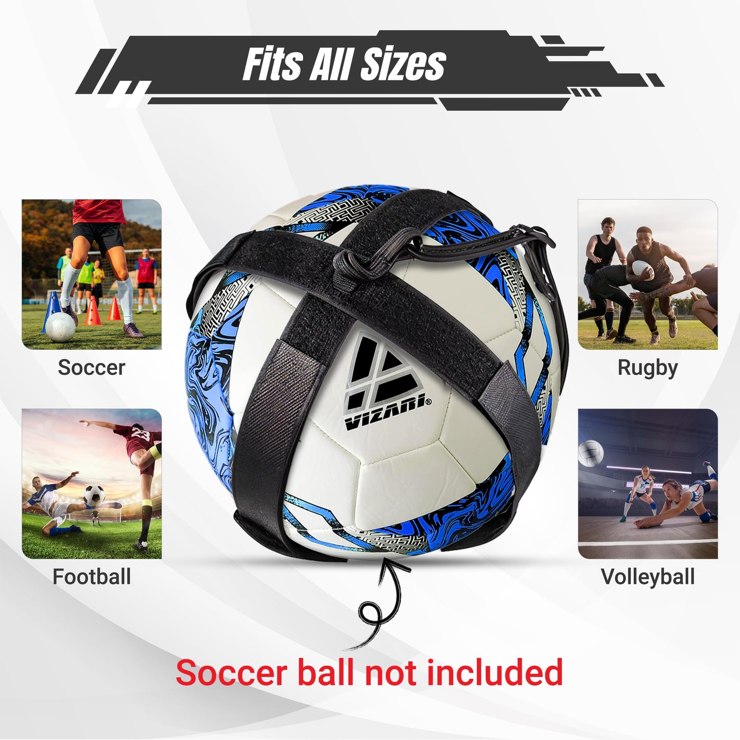 Vizari Soccer Trainer Belt - Solo Training for Youth & Adult - Soccer Kick Trainer for Ball Sizes 3, 4, 5 | Ideal for Volleyball, Rugby, Football…