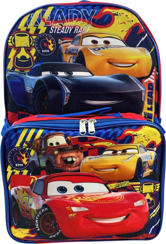 Disney Pixar Cars 16 Inch Backpack With Removable Lunch Box Set (Cars-Ready)