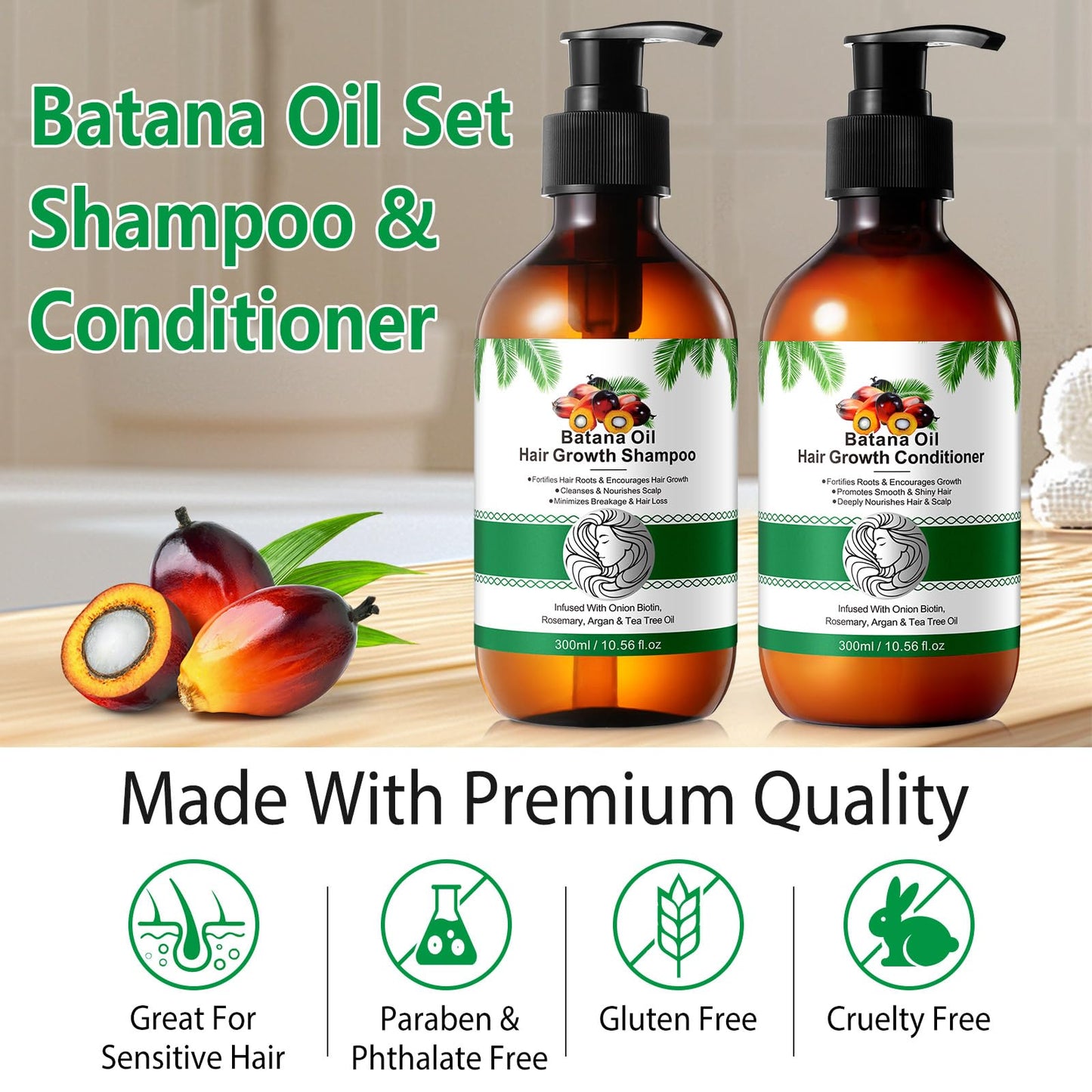Batana Oil Shampoo and Conditioner Set - Thickening Hair Products for Women and Men with Raw Organic Batana Oil for Hair Growth - Paraben and Silicone