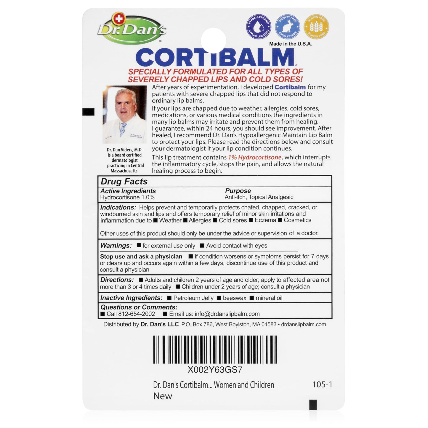 Dr. Dan's Cortibalm-6 Pack-for Dry Cracked Lips - Healing Lip Balm for Severely Chapped Lips - Designed for Men, Women and Children