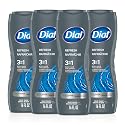 Dial Men 3 in 1 Body, Hair and Face Wash, Refresh, 16 Fl Oz (Pack of 4), Blue Sage Scent, Cleanses Deep + Gentle on Skin with Clean Rinse Technology