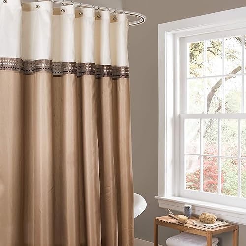 Lush Decor Terra Shower Curtain Single 72" W x 72" L Beige & Ivory - Fabric Shower Curtains for Bathroom - Neutral Bathroom Curtain - Modern Glam…