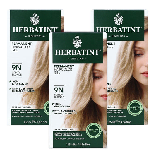 Herbatint Permanent Haircolor Gel, 9N Honey Blonde, Alcohol Free, Vegan, 100% Grey Coverage - 4.56 oz (3 Pack) Beauty & Personal Care Herbatint