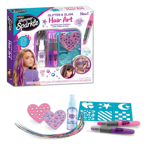 Shimmer ‘n Sparkle Glitter and Glam Metallic Hair Art Set with Hair Chalk Pens and Hair Gems by Cra-Z-Art
