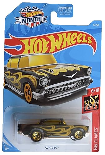 Hot Wheels Flames 6/10 [Black/Gold] '57 Chevy 9/250 2019 Month Card