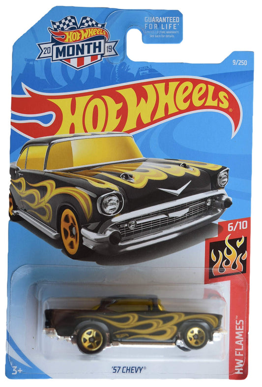 Hot Wheels Flames 6/10 [Black/Gold] '57 Chevy 9/250 2019 Month Card