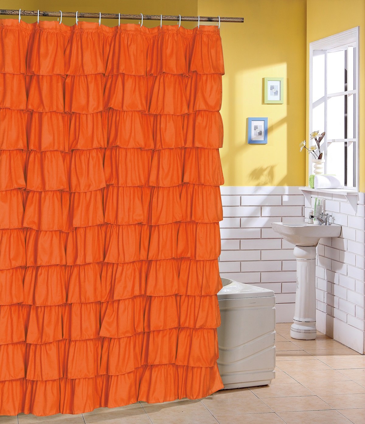 Spring Design Flamenco Ruffle Shower Curtain (Orange)