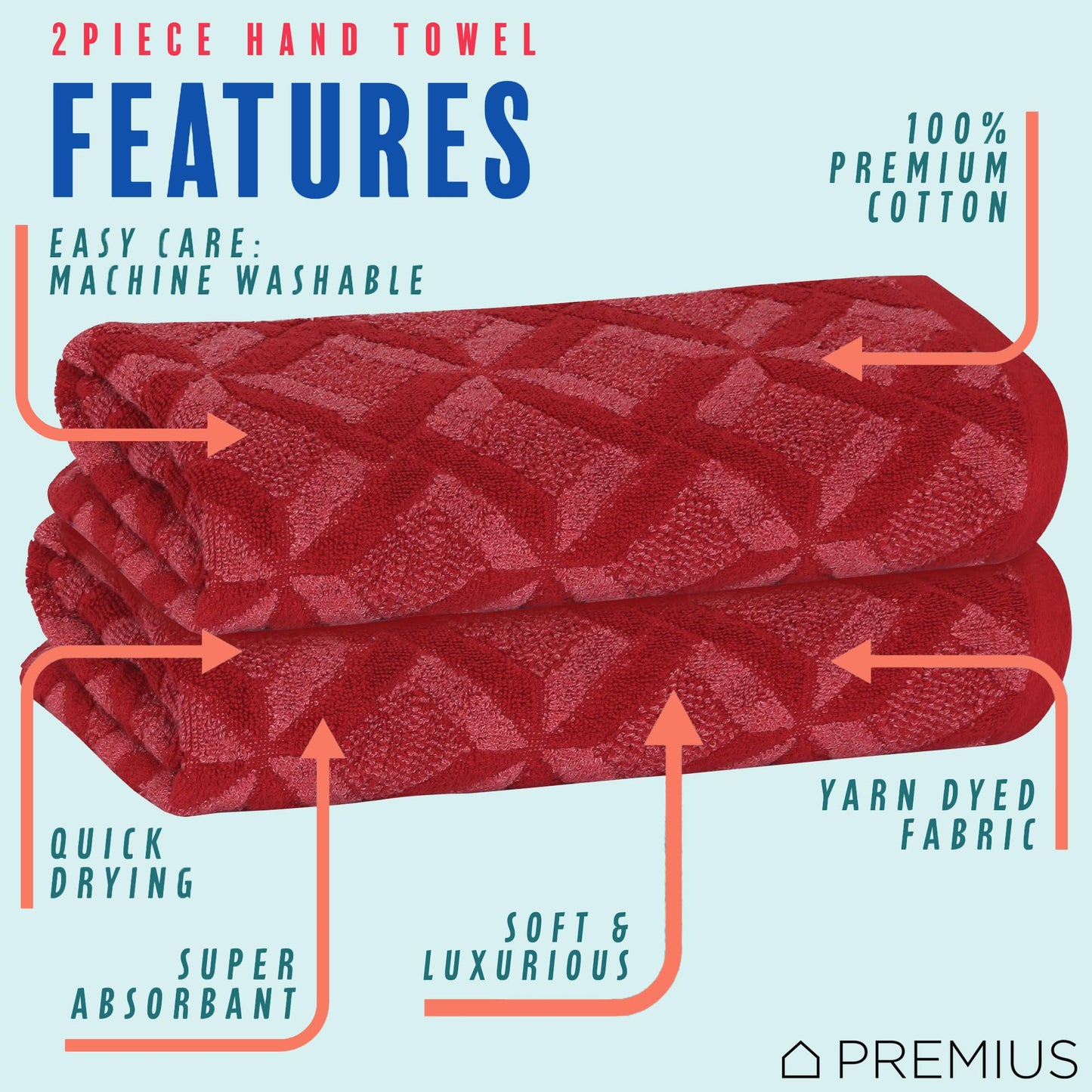 PREMIUS 2 Pack Geo Hand Towel, Bath Towel, and Bath Sheet, 100% Cotton Yarn Dyed, Lux Drying Experience, Great for Hands and Body, Perfect for Spa…