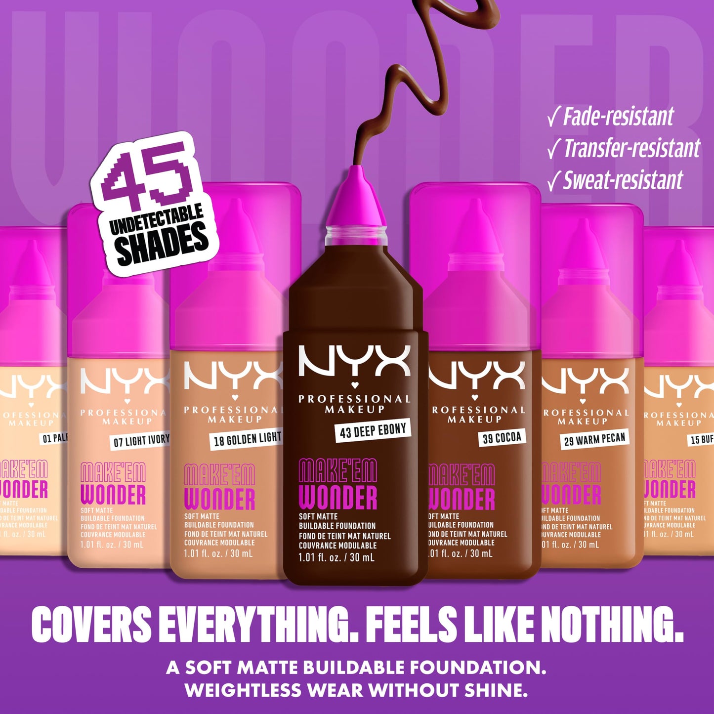 NYX PROFESSIONAL MAKEUP Make 'Em Wonder Liquid Foundation, 24HR Foundation Makeup With A Soft Matte Finish, Buildable Full Coverage - 40 Walnut Beauty and Personal Care NYX PROFESSIONAL MAKEUP