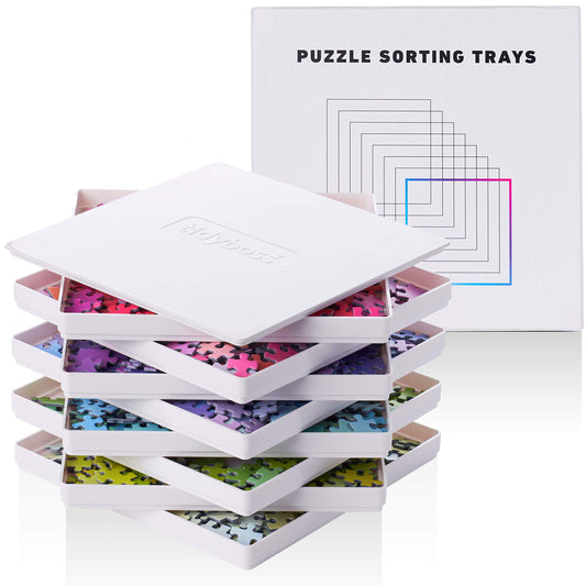 Tidyboss 8 Puzzle Sorting Trays with Lid – 10x10 Jigsaw Accessories for Sorting Pieces by Shape, Color & Pattern, Fits 1500-2000 Pcs