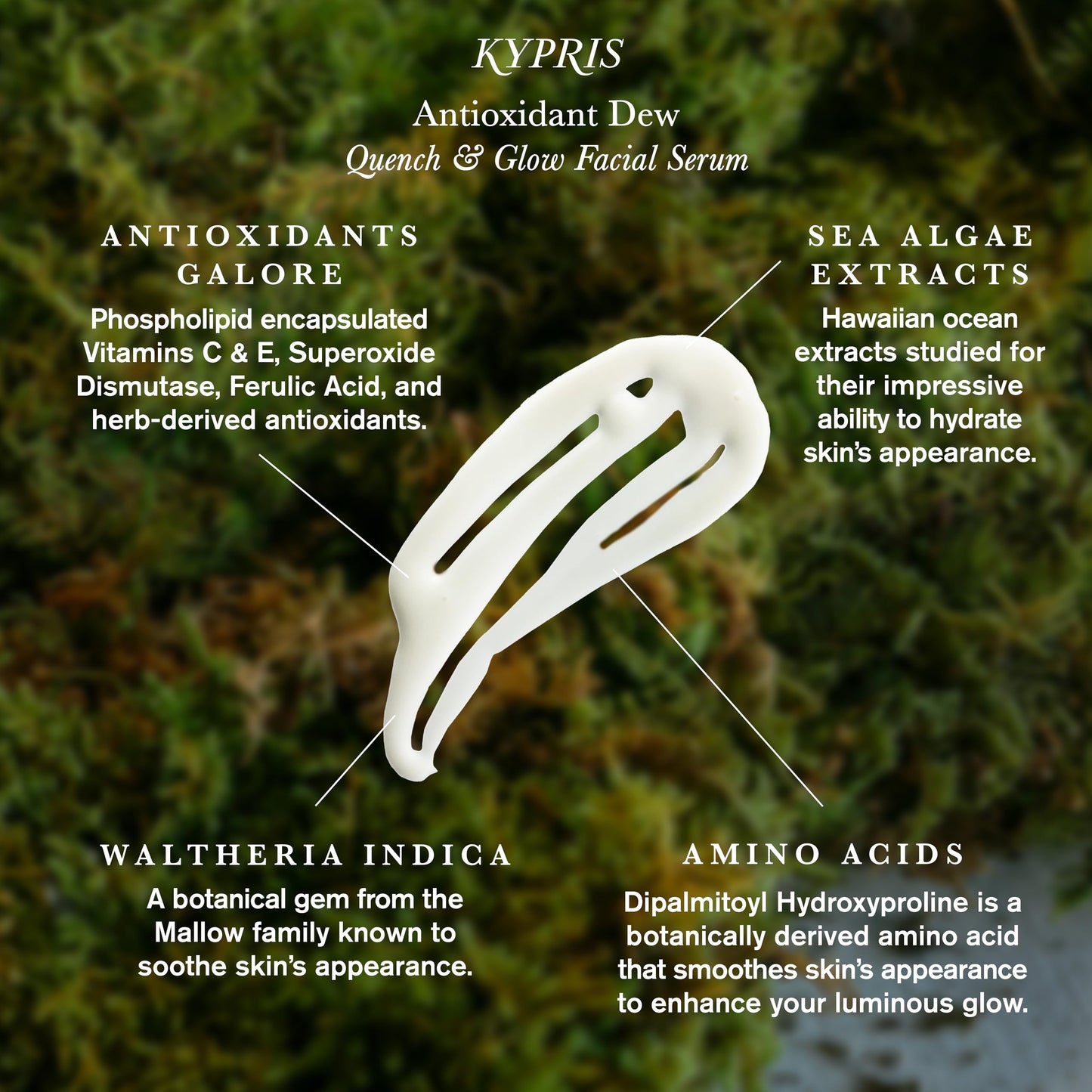 KYPRIS, Antioxidant Dew Quench & Glow Facial Serum, Light Intense Hydration Antioxidant Soothing Serum, Vitamin C & E (1.59 fl oz / 47 ml)